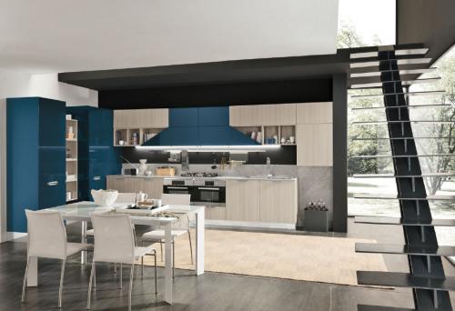 Contemporary kitchen / wood veneer / lacquered wood / island